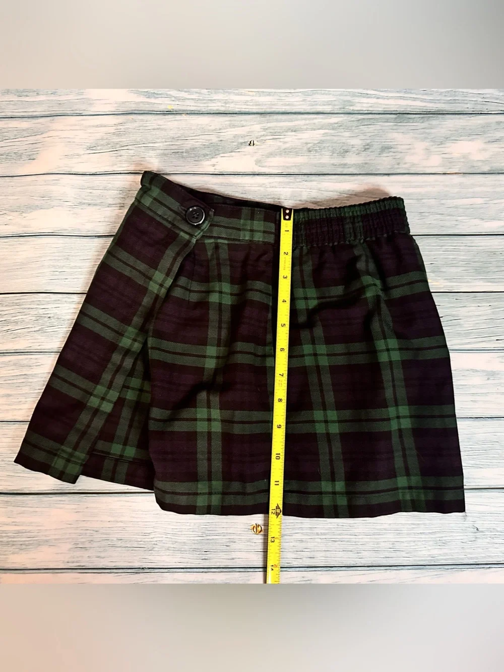 Two Pleated Mini Skirt Skorts School Uniform Navy & Green Plaid Wrap Skirt